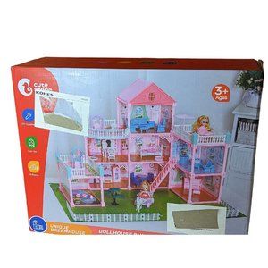 8 Rooms Huge Dollhouse with 2 Dolls and Colorful Light Doll House Gift for Girl